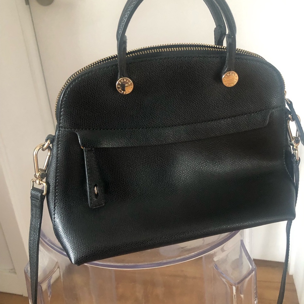 Furla Black Dome purse with Gold Hardware